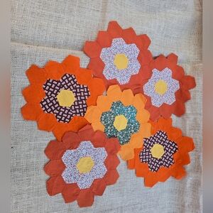 Vintage Quilt Blocks Grandma's Flower Garden Set Of 6